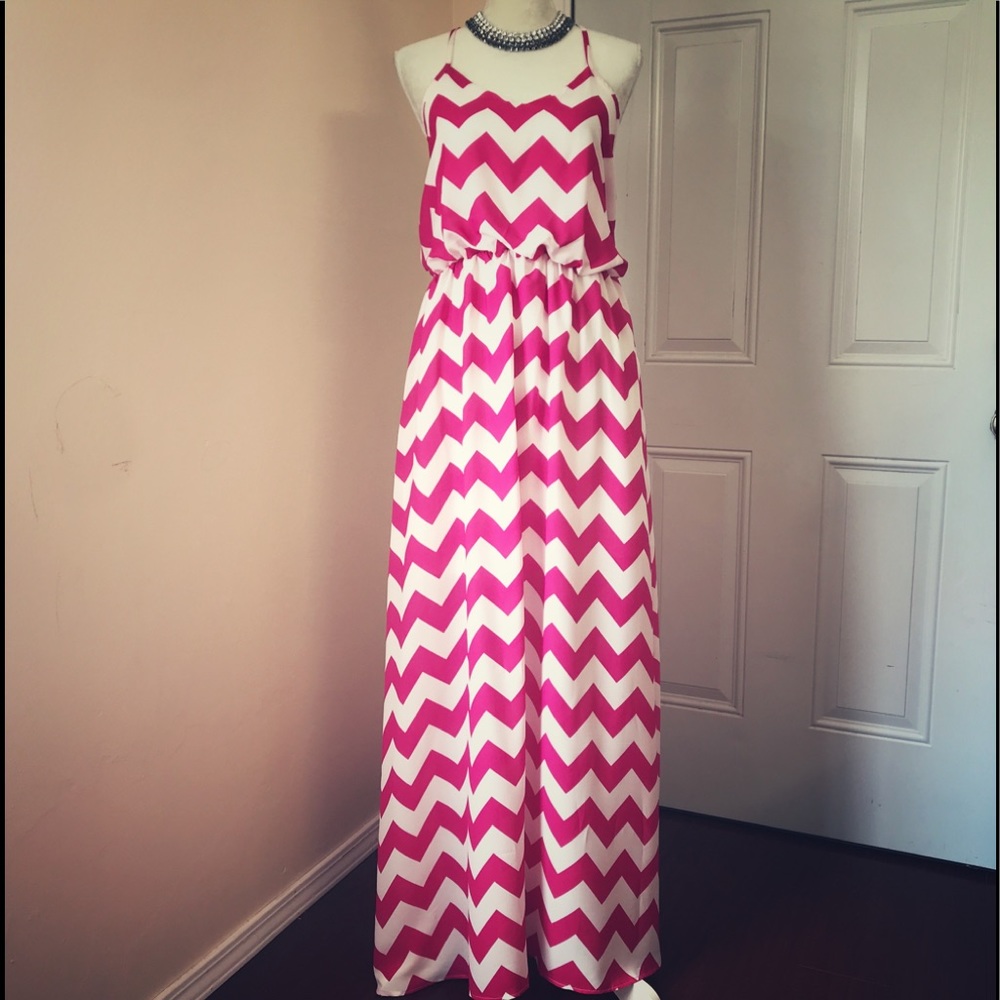 Pink and white maxi dress